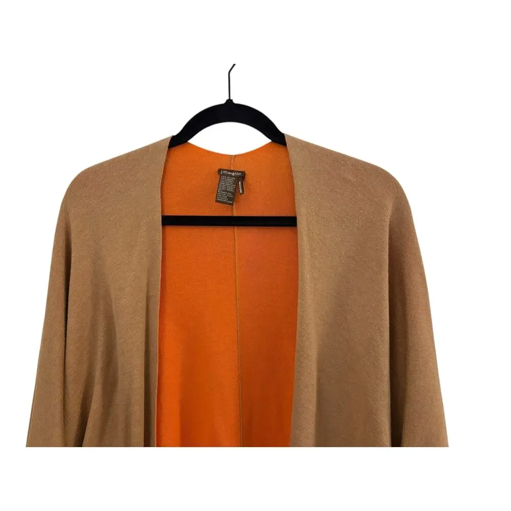 J McLaughlin Cotton Colorful Cape Tan & Orange Stylish Warm Waterfall Silhouette